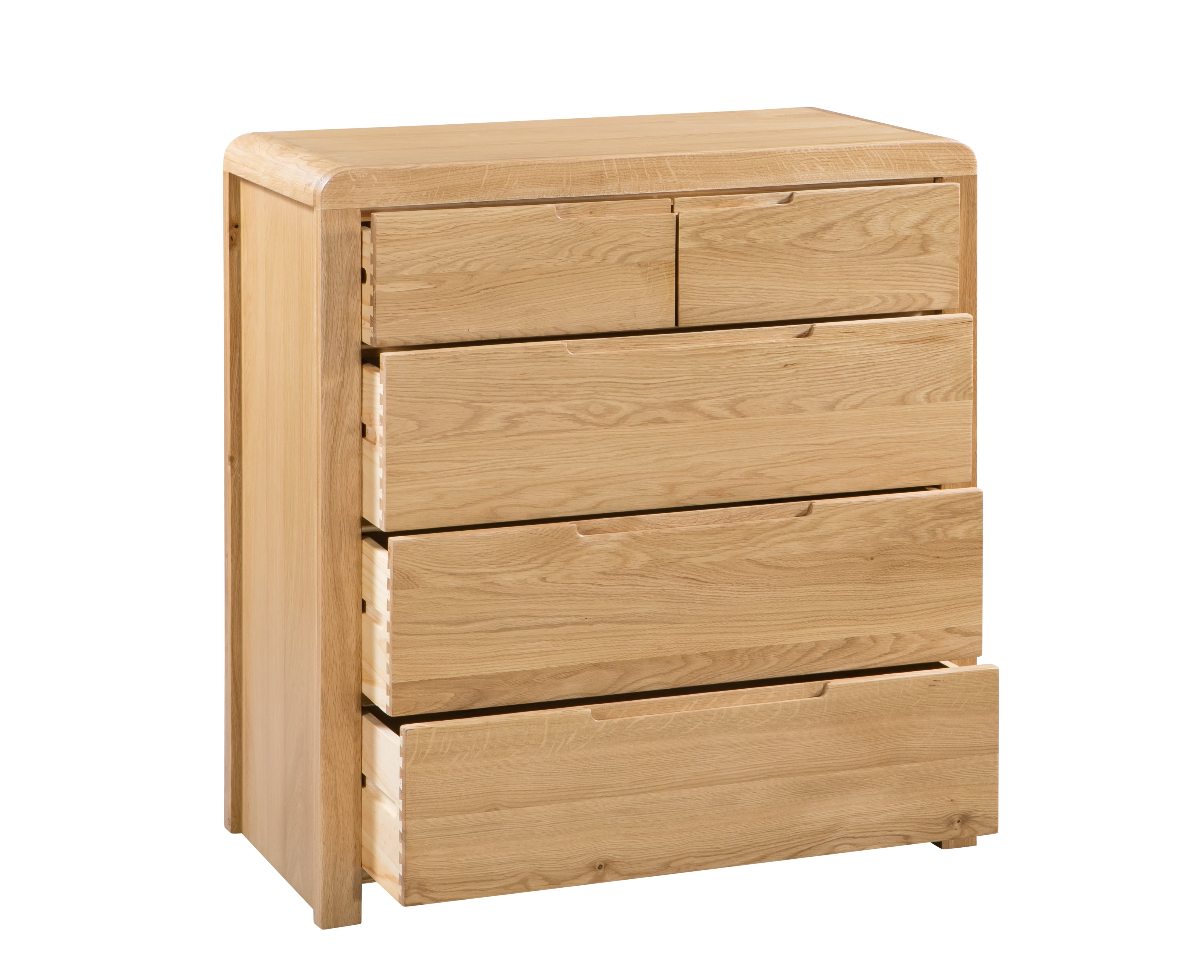 Curve Natural Oak Wood Chest of Drawers | 5 Drawers